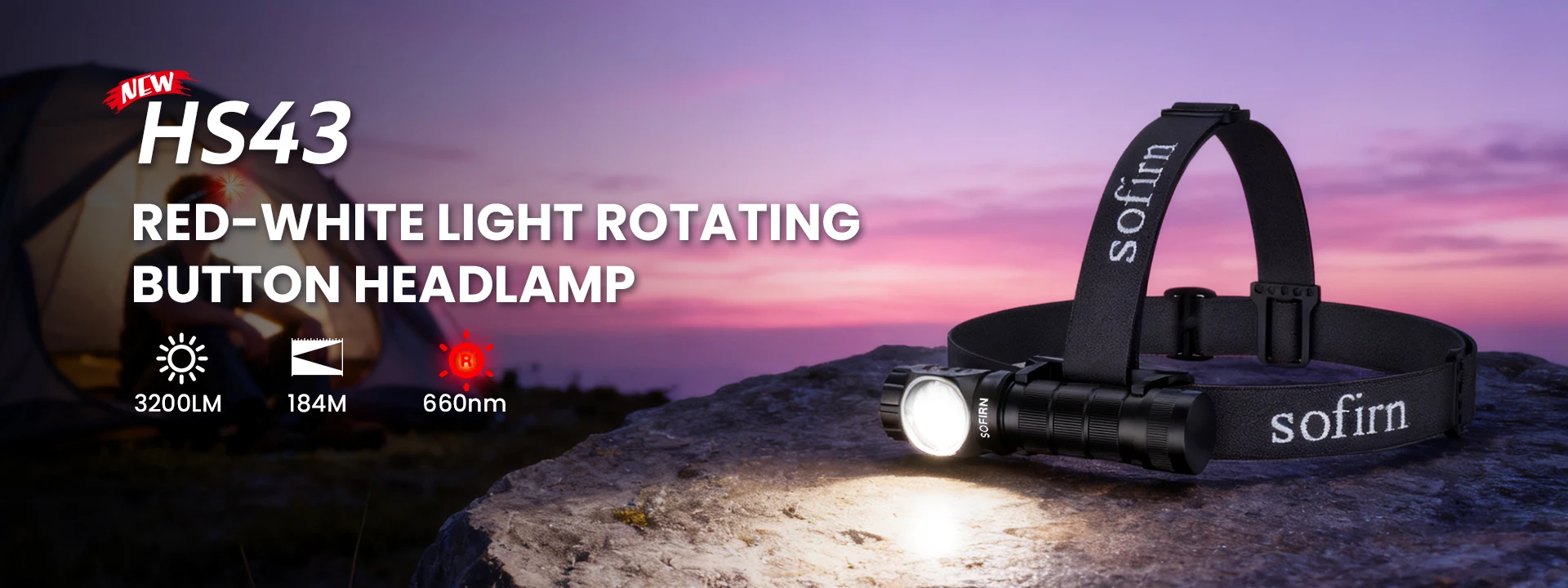 SOFIRN HS43 Headlamp 3200 Lumens Red/White Spot/Flood Light 21700 USB-C Rechargeable Flashlight Quick-Release Mount