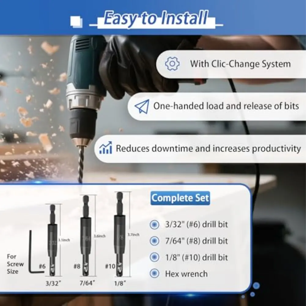 

Набор самоцентрирующихся сверл, 3 шт., с корпусом из углеродистой стали и шестигранным ключом для быстрой замены бит по дереву и металлу.