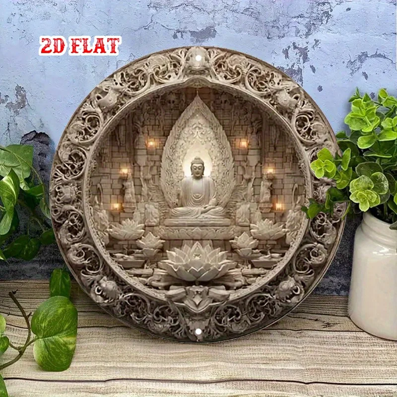 CIFBUY Vintage 2D Buddha Meditation Lotus Aluminum Wall Art 7.8 Inch Waterproof Durable Metal Sign for Home Garage Spa Studio