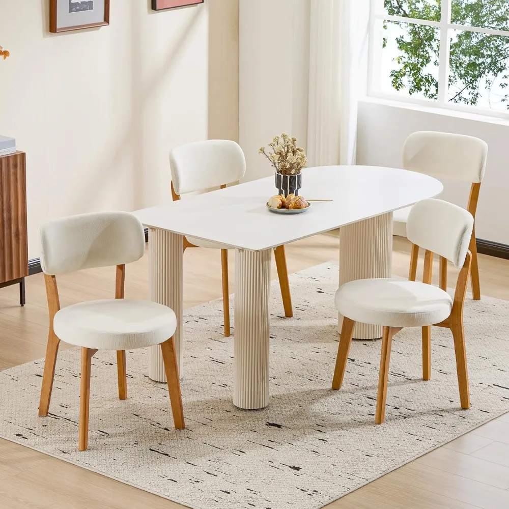 

Oak Wooden Dining Chairs Set of 4, Mid-Century Modern Linen Upholstered Kitchen Chair with Solid Wood, Farmhouse Din