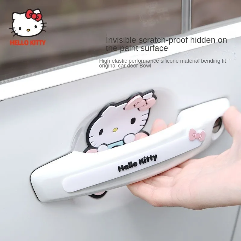 Sanrio Hello Kitty Car Door Handle Reversing Mirror Anti-Collision Strip Cartoon Silicone Scratch Stickers Rubbing Decoration