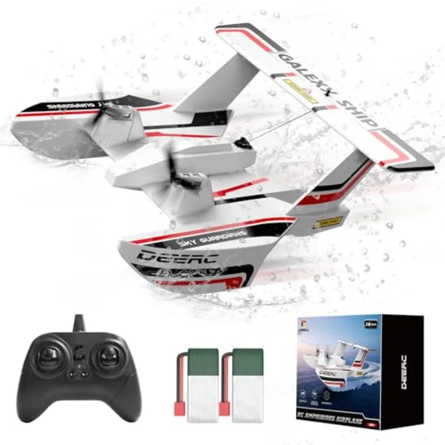 RC Plane for Water Land Air, Amphibious Tri-Phibian Aircraft, 3CH Remote Control Plane W/ 2 Batteries, 2.4GHz RTF Airplane Glid