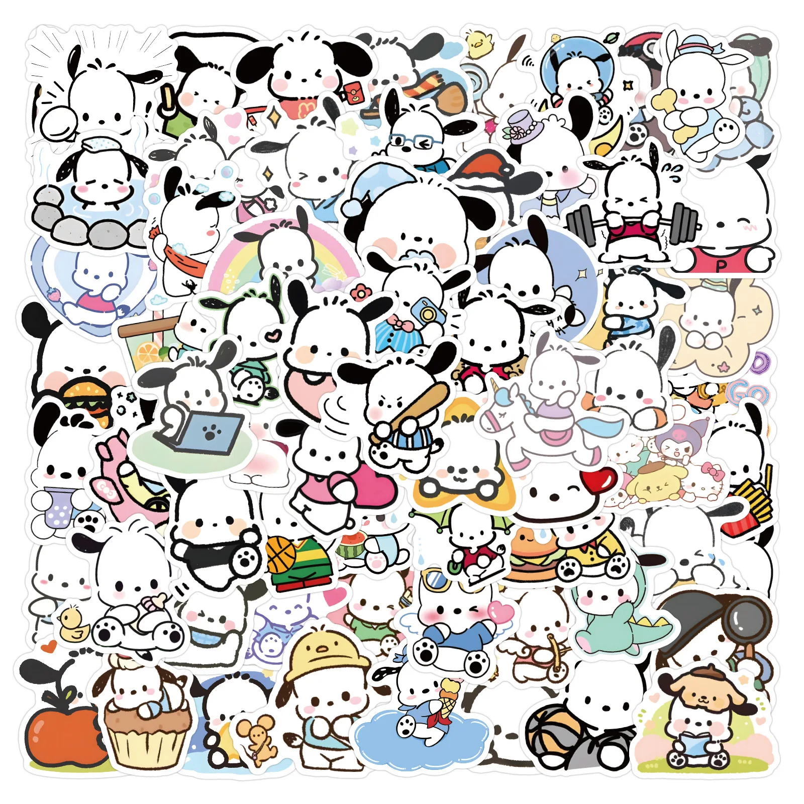 10/30/60/120ชิ้นการ์ตูน Sanrio pacha สติกเกอร์สุนัขภาพเคลื่อนไหวกราฟฟิตี DIY เครื่องเขียนแล็ปท็อปกีตาร์สเก็ตบอร์ดสุนทรียศาสตร์