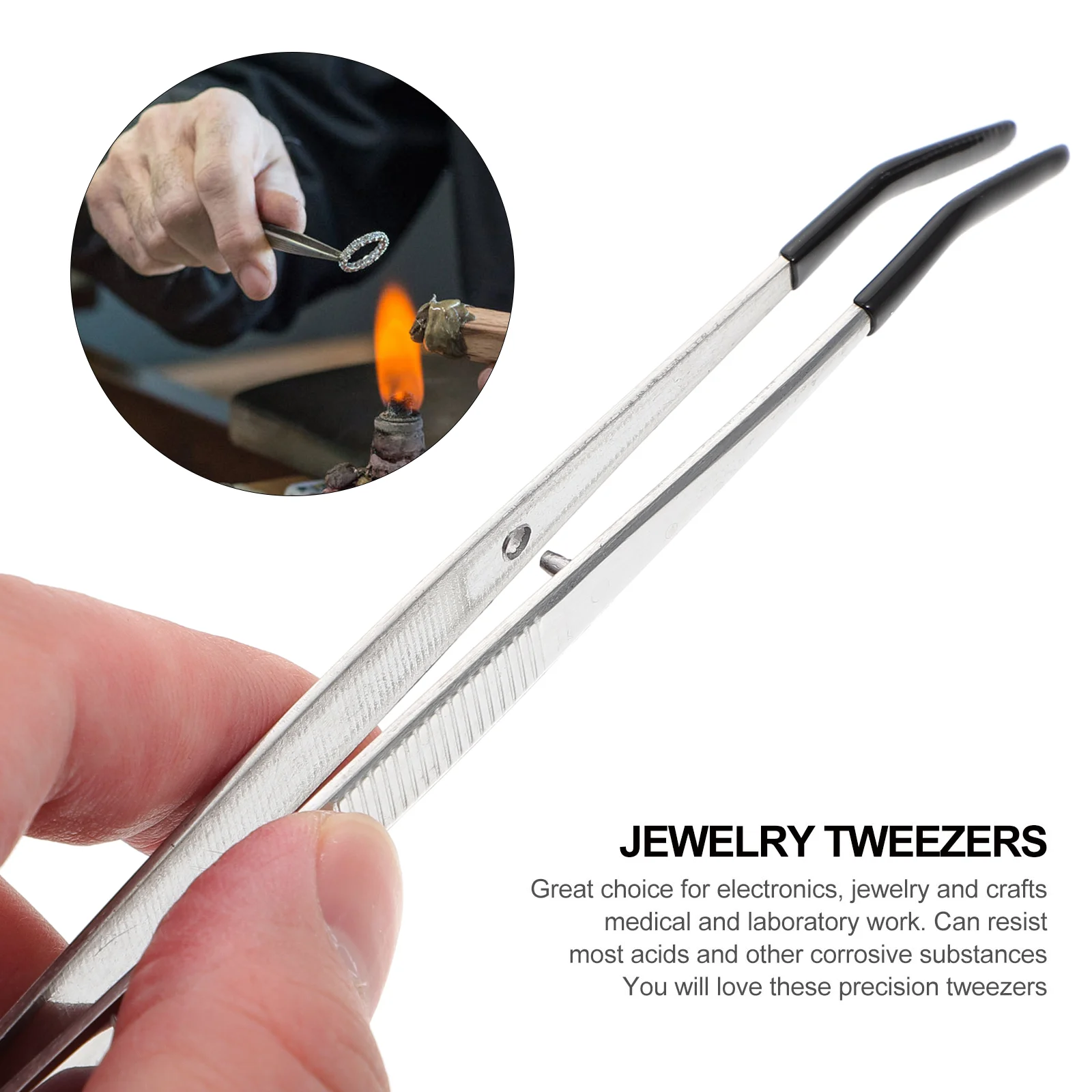 2pcs Stainless Steel Stamp Tweezers Curved Tweezers Bent Tip Tweezers with Rubber Tips Non- Magnetic Precision Tweezers for