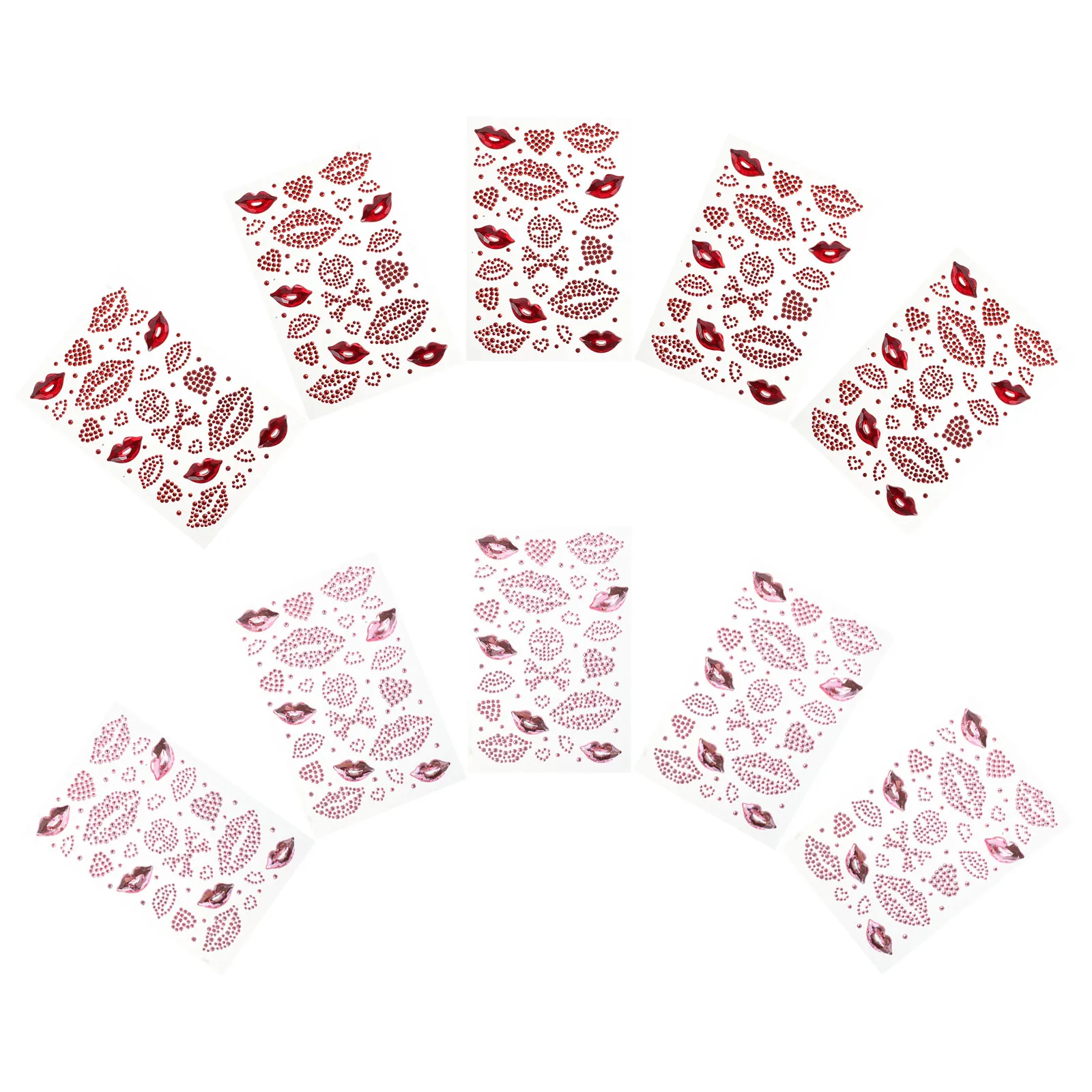 10 Sheets Valentine's Day Heart Stickers Rhinestone Lip Kiss Tattoo Face Nail Makeup Party Decoration Scrapbooking