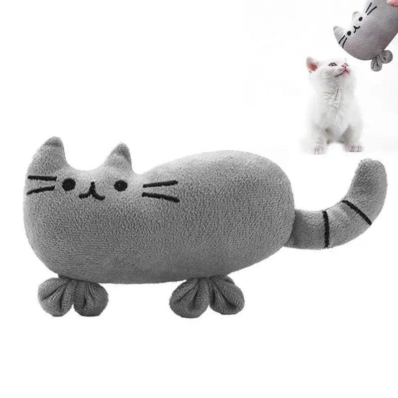 Cat Training Toy Plush Kitten Shape Stuffed Pillow With Sound Simulation Cat Toy Teen Brush Interaction No Electric No Catnip