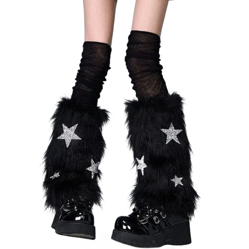 Winter Furry Plush Leg Warmers for Women Sweet Bowknot Christmas Boot Toppers