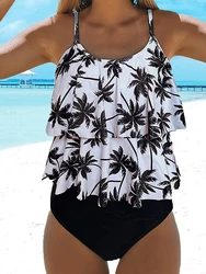 Maiô Tankini impresso para mulheres, roupa de banho com babados, maiô feminino triangular, moda praia para natação, verão, 2 peças, 2023