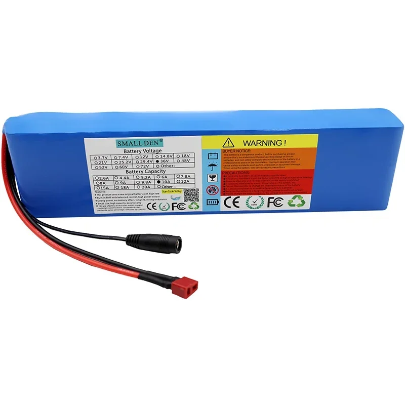 Paquete de batería de litio 36V 10Ah 18650 10S3P 540W motor BMS incorporado para herramientas eléctricas scooter fuente de alimentación de repuesto 280*70*38mm + cargador 2A