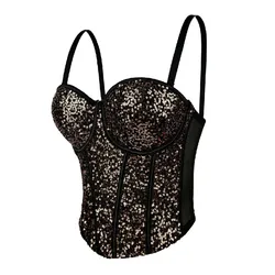 Bling Bling Sequins Lady Corset Christmas New Year Party Body Shaper Elegant Women Slim Bustier Sparking Evening Wear Crops Top