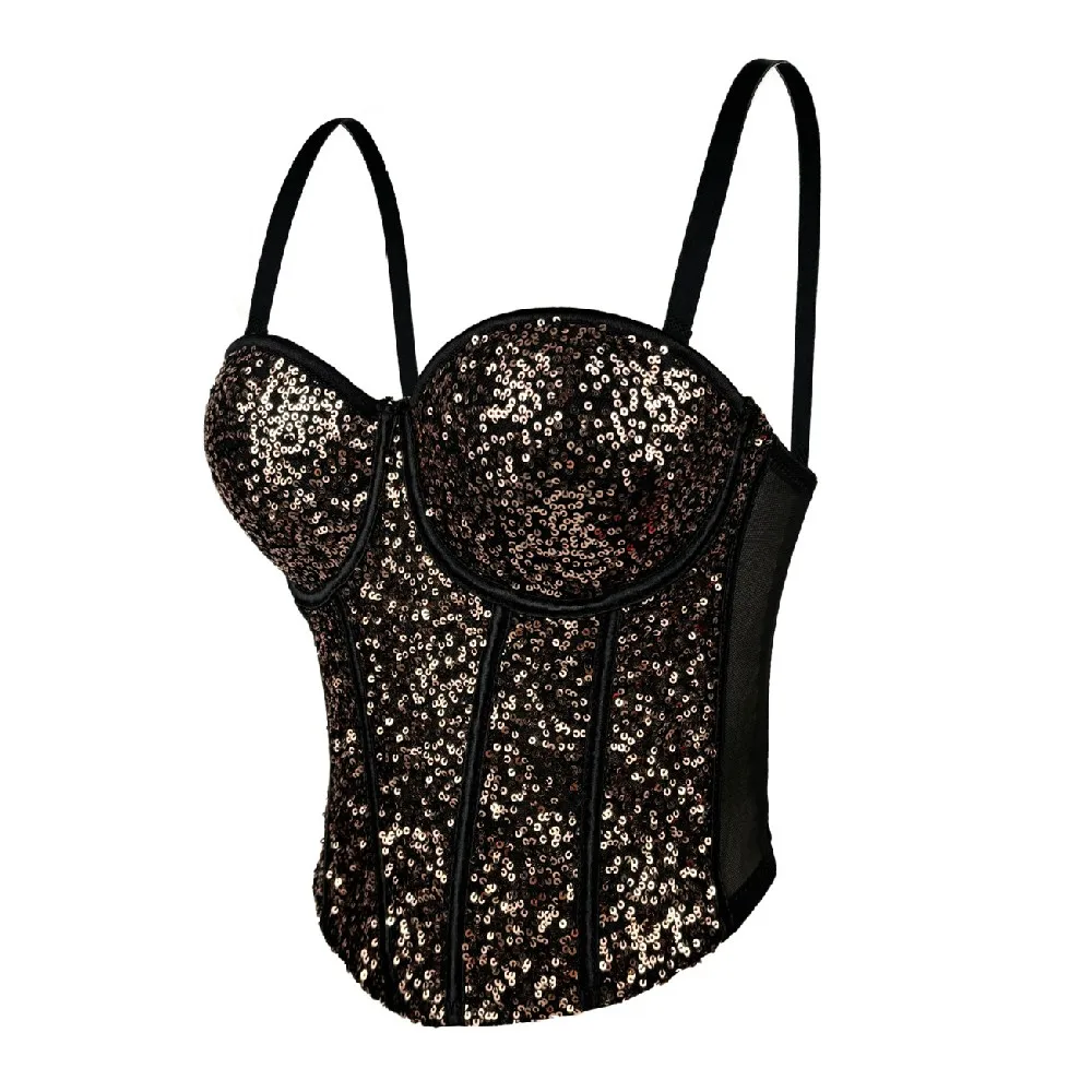 Bling Bling Sequins Lady Corset Christmas New Year Party Body Shaper Elegant Women Slim Bustier Sparking Evening Wear Crop Top