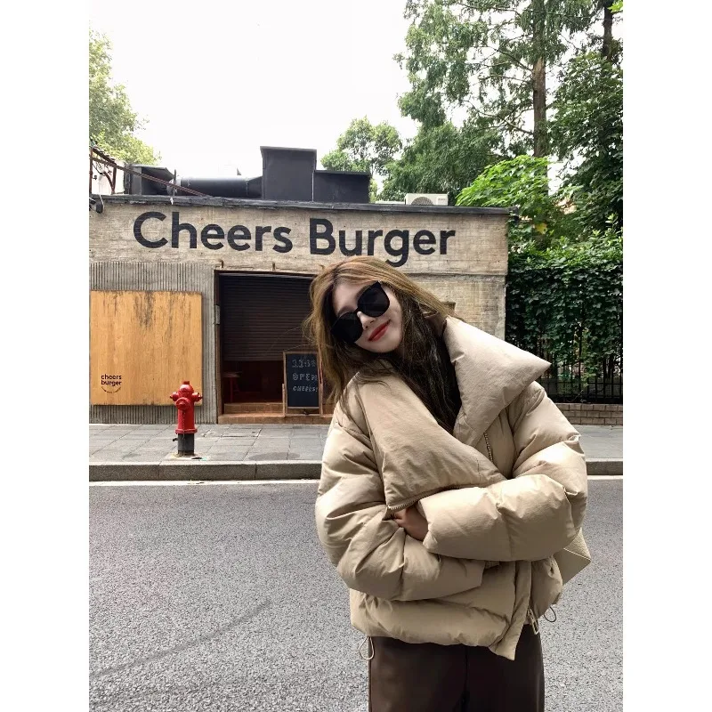 여성 겨울 탑 코트 다운 재킷 옷깃 지퍼 레트로 단순 편안한 느슨한 캐주얼 디자인 패션 새로운 틈새 다목적 스키니