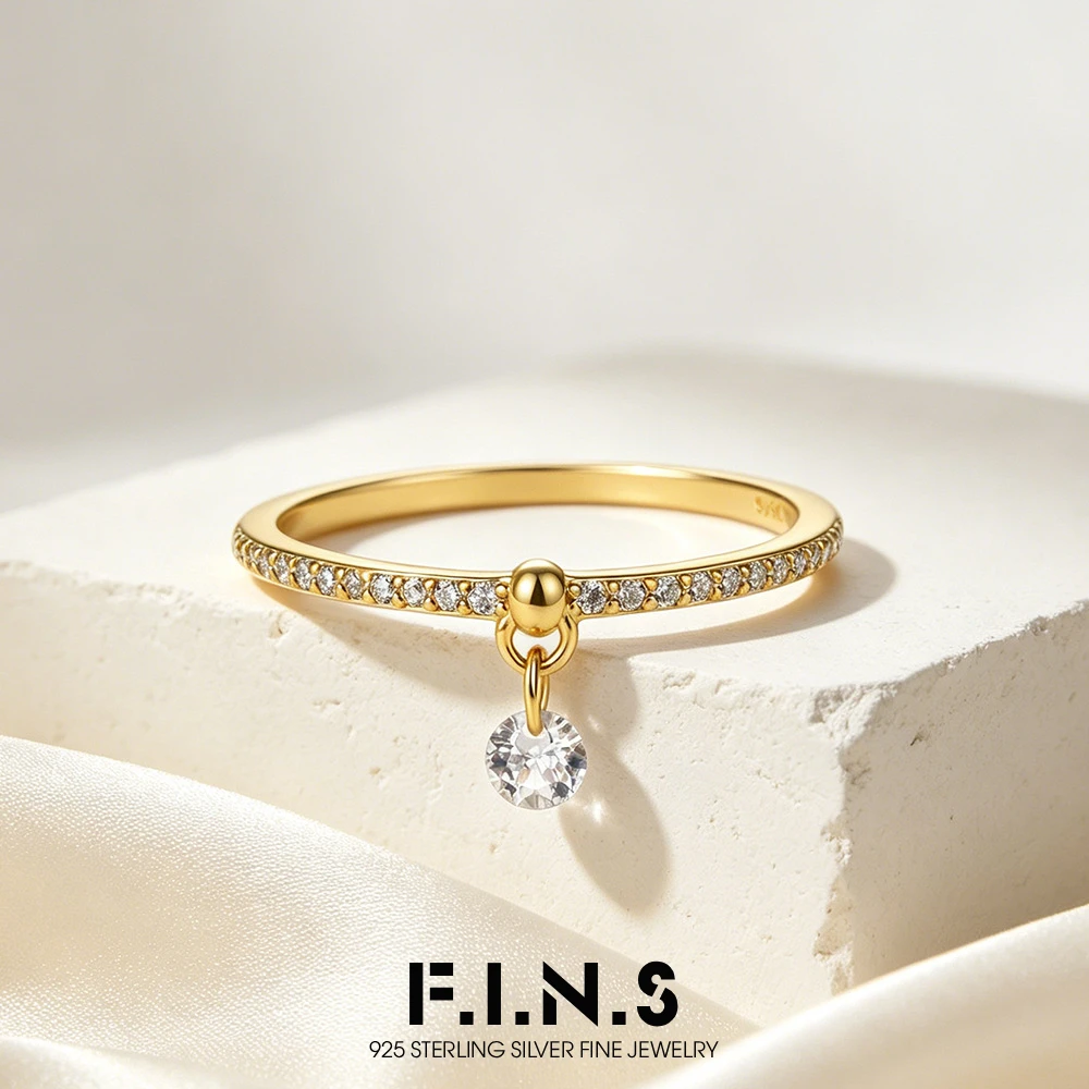 F.I.N.S Minimalist S925 Sterling Silver Round Teardrop Ring Stylish One Row Zirconia Wedding Engagement Finger Fine Jewelry