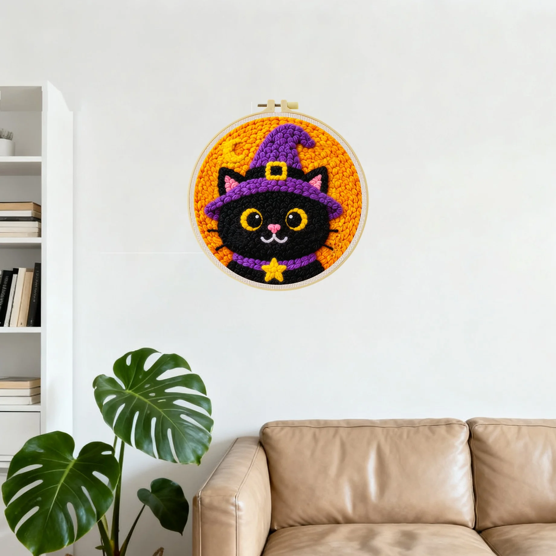 Anfänger-Halloween-Punch-Needle-Stickerei-Set 20x20cm 1 Stück Entspannendes Grusel-Geist-Kürbis-DIY-Set für Süßes oder Saures Partydekoration – Detail 2