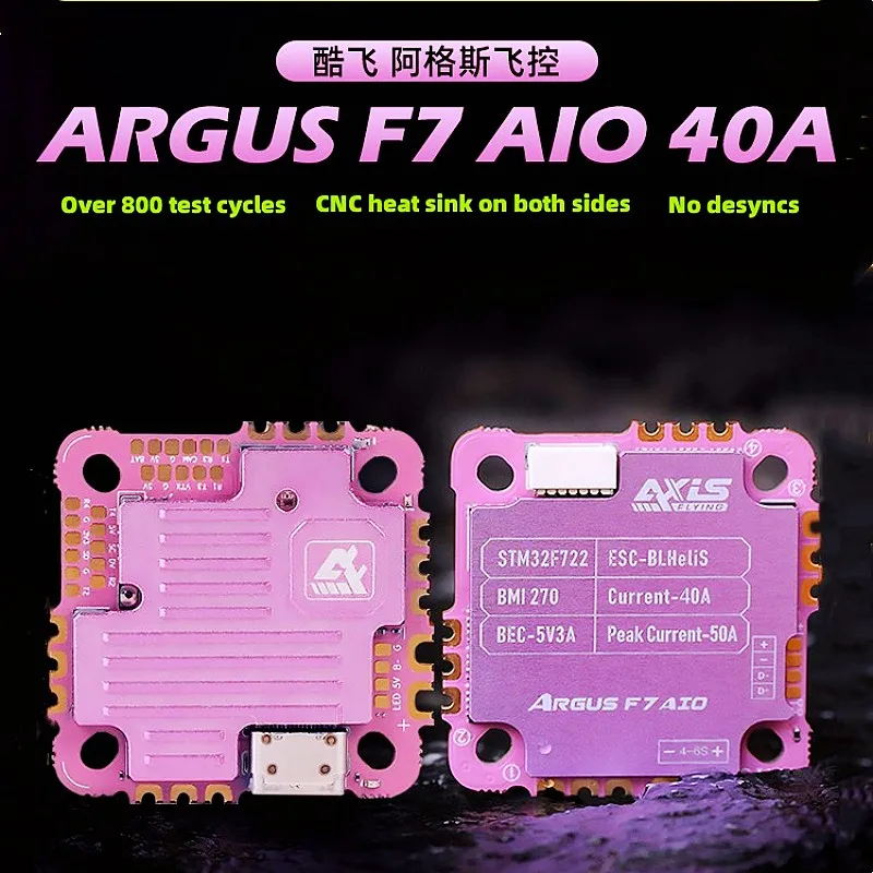 

Axisflying Argus F7 40A AIO F722 ICM42688P 25.5/26.5MM 16M Black Box 3-6S BLHeli_S ESC For RC FPV O3 Air Unit Cinewhoop Drone