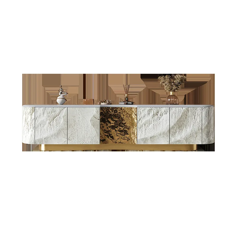

French light luxury solid wood TV cabinet living room home marble floor cabinet modern villa design decorative cabinet