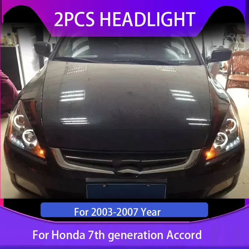 Suitable for 2003-2007 Honda 7th generation Accord headlight assembly modified angel eye LED lens xenon headlight