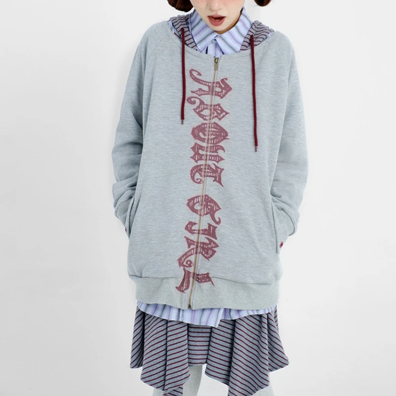 2025 Autumn New Gray Off-Shoulder Splicing Striped Women's Sweatshirt Original Design Loose Slimming Versatile Y2K Coat Ladies