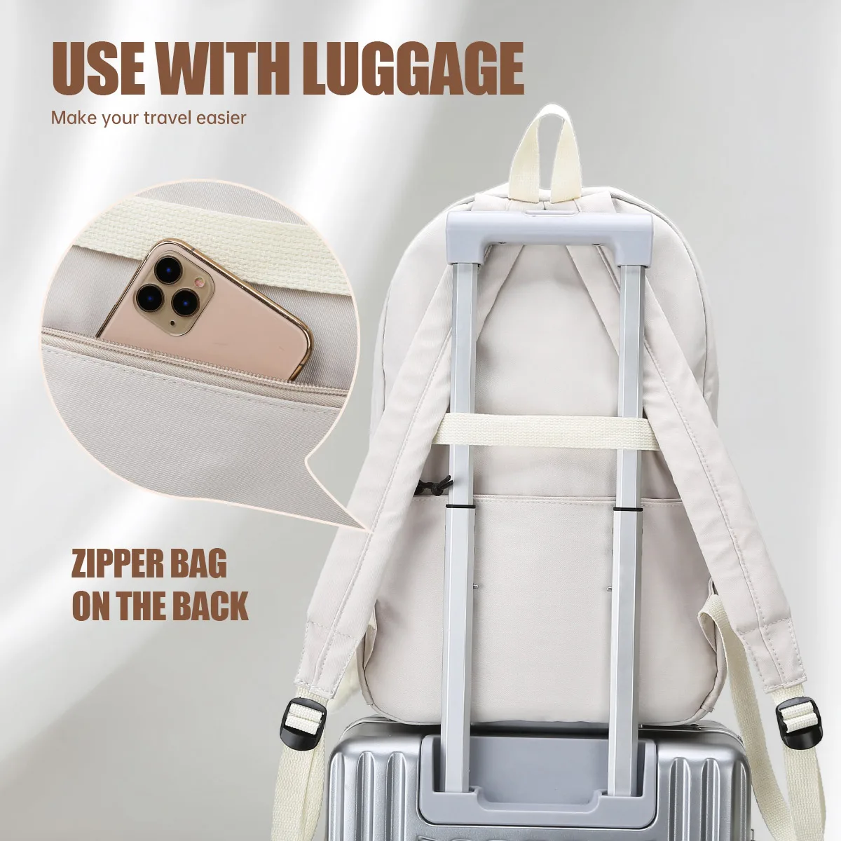School Bag, Women's Casual Versatile Backpack, Large Capacity Short-Distance Travel Bag for Middle and High School Students, Canvas College Student Backpack