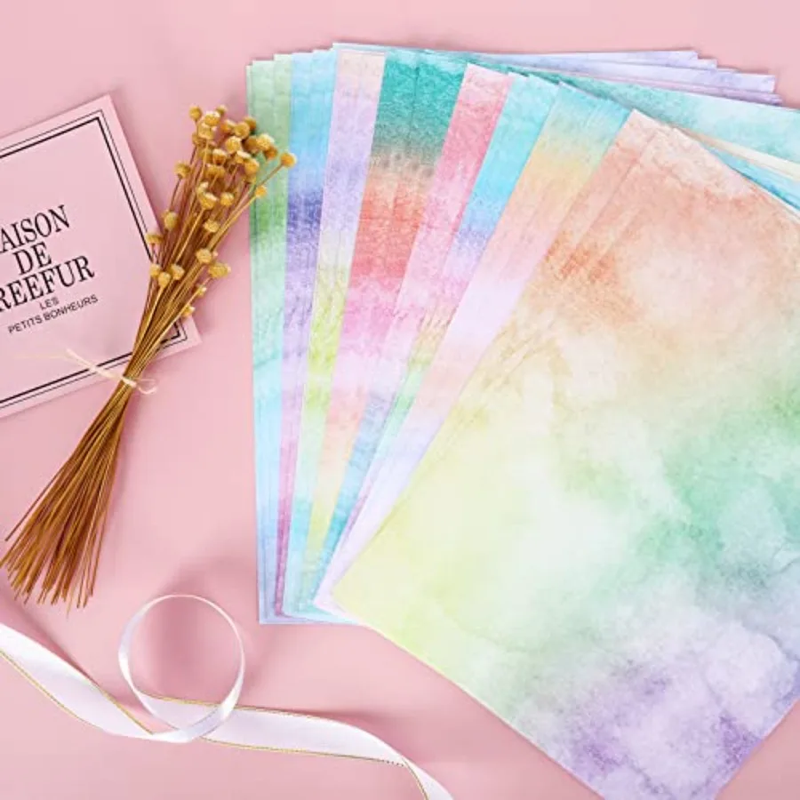 

80 Sheet Rainbow Color Stationery Paper 8.5x11In Watercolor Styles Writing Paper Pastel Gradient Decorative Sheet for Letter Wr
