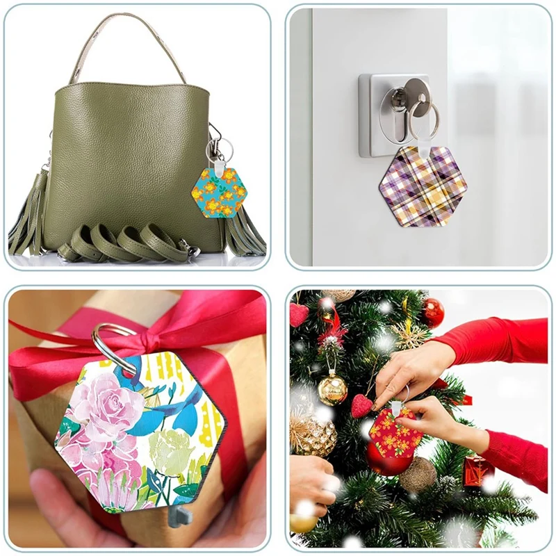 40PCS Hexagon Sublimation Keychain Blanks Double Side Heat Transfer Blanks MDF Blank Board Key Rings Blanks Durable