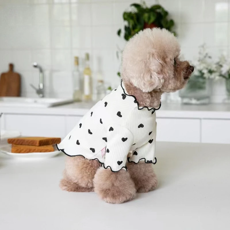 Herbst Winter Haustier Unterwolle Hund Kleidung Nette Herz Druck Waffel Hause Weste Hund Katze Yorkshire Schnauzer Malteser Neue Jahr Weihnachten – Detail 4