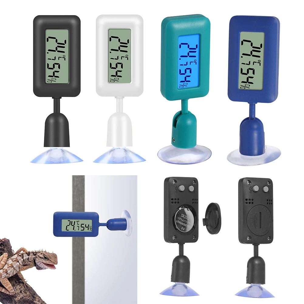 Reptile Thermometer Hygrometer with Suction Cup Digital Temperature Humidity Meter for Aquarium Tank Terrarium Reptile Accessory