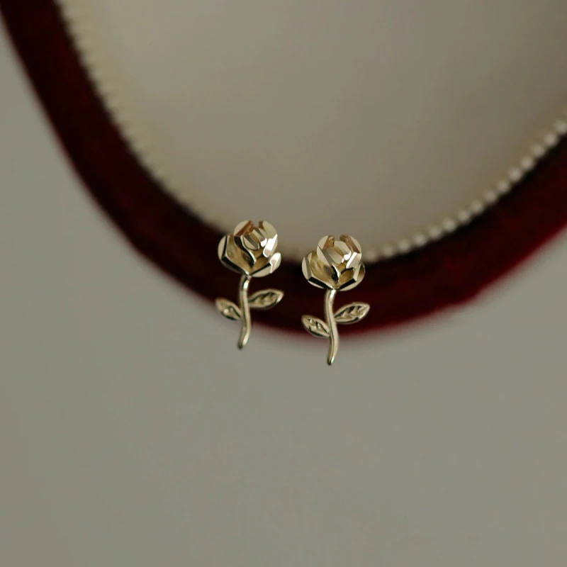 

Real 925 Sterling Silver 14k Gold Flower Mini Stud Earrings for Charm Women Geometric Fine Jewelry Personality Accessories