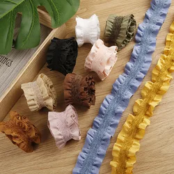 5Yards Ruffle Edge Elastic Ribbon Double-Side Pleated Lace for Clothing Sewing DIY Hair Bows Hat Decor Craft Accessories Supply