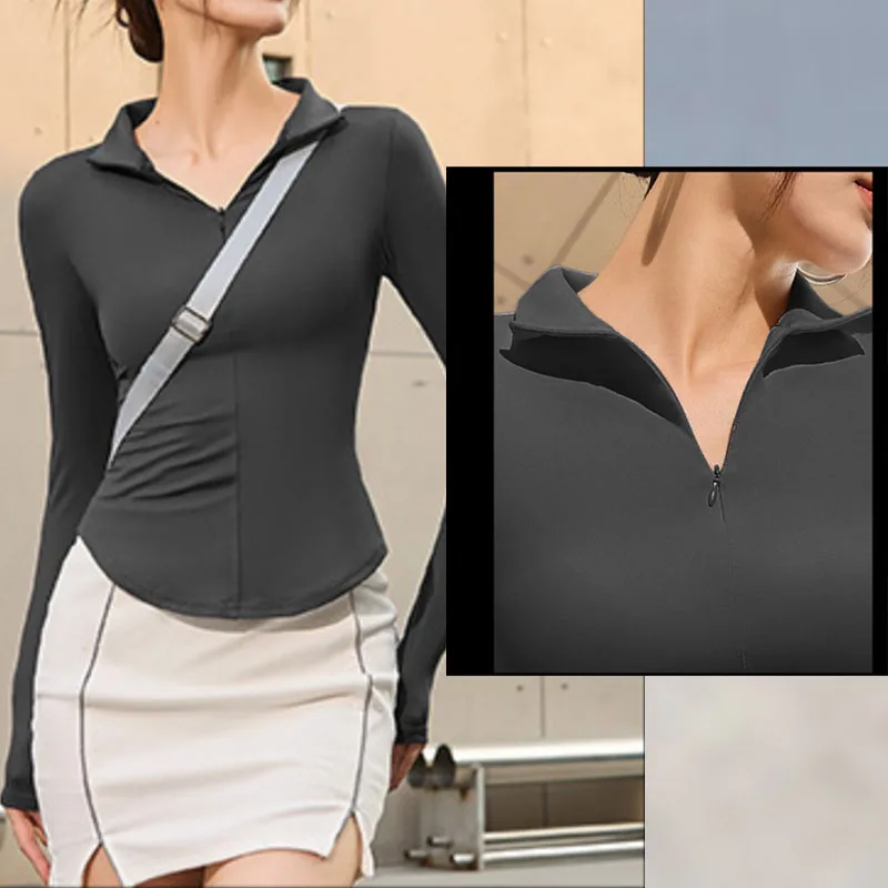 PofyBofy Quater Zip Yoga Shirt Long Sleeve Slim Fitting Workout Shirt Women Sports Long Sleeve Running Shirt Half Zip Zipper Top