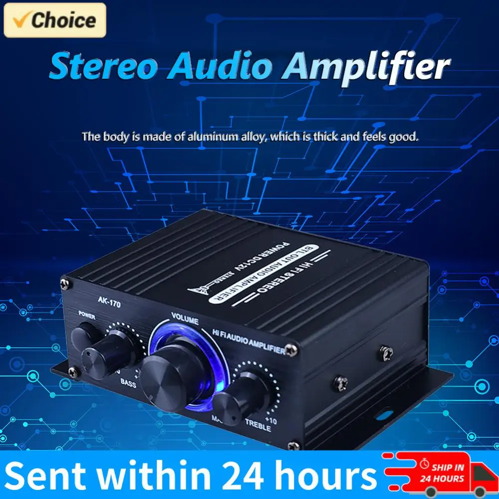 

Цифровой стереоусилитель мощности Ak170 HiFi (20Вт+20Вт) с дистанционным управлением, мини-усилитель в алюминиевом корпусе, синий LED-дисплей, для дома/автомобиля