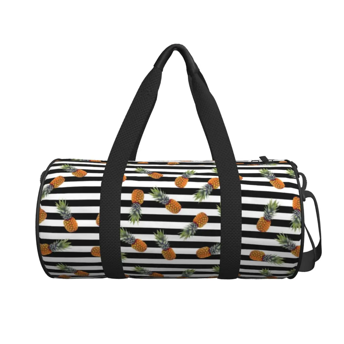 Tropical Pineapple Gym Bag Black Striped Print Waterproof Sports Bags with Shoes Swimming Handbag Fitness Bag For Male Female