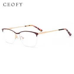 Ceofy Women Metal Eyeglasses Frame Myopia Optical Classical Half Rimless Brand Design Prescription Glasses Women Eyewear