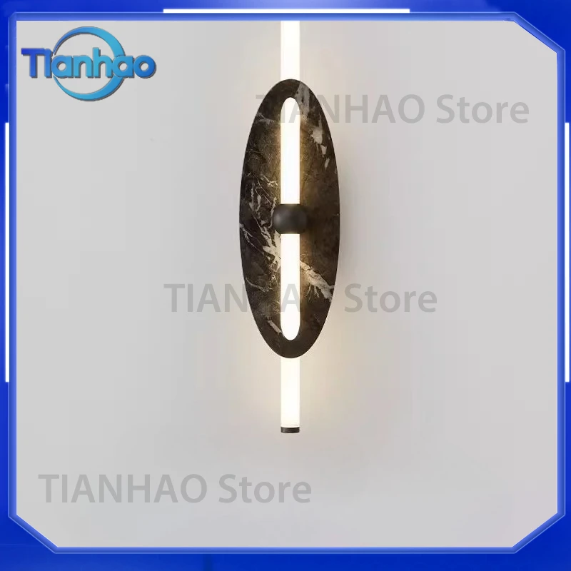 Wall Lamp for Bedroom Living Room Corridor Background Wall Lighting Fixture with Iron Material and Marble Texture Light