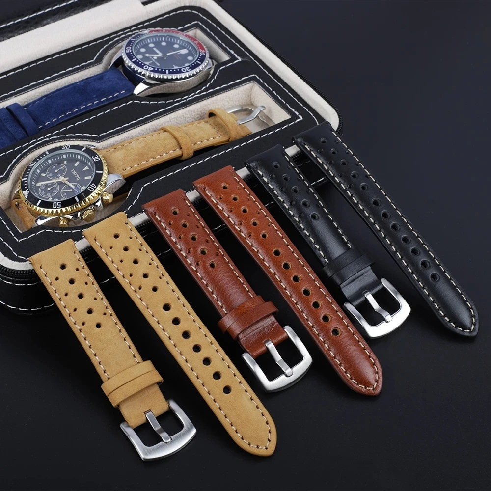 Handmade Cowhide Breathable Watch Band 18mm 19mm 20mm 22mm Men Women Oil Wax Genuine Leather Strap Watchband Accessories