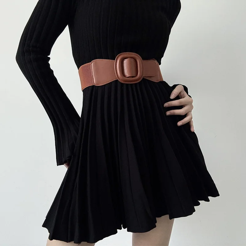 الاتجاه الكلاسيكي الأنيق حزام عريض للنساء مطاطا Cummerbund مربع مشبك موضة جديدة حزام الإناث لفستان وسترة