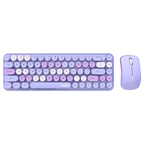 MOFII Teclado y ratón inalámbricos, lindo teclado compacto colorido con 68 teclas redondas para computadora, computadora, computadora de escritorio, computadora portátil
