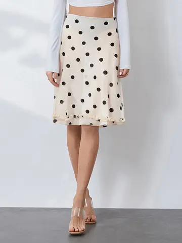 महिलाओं की मिडी स्कर्ट पारदर्शी लो राइज़ रफ़ल्ड हेम डॉट पैटर्न सफ़ेद और काले रंग की पारदर्शी स्कर्ट 8 best sales पारदर्शी स्कर्ट - №7