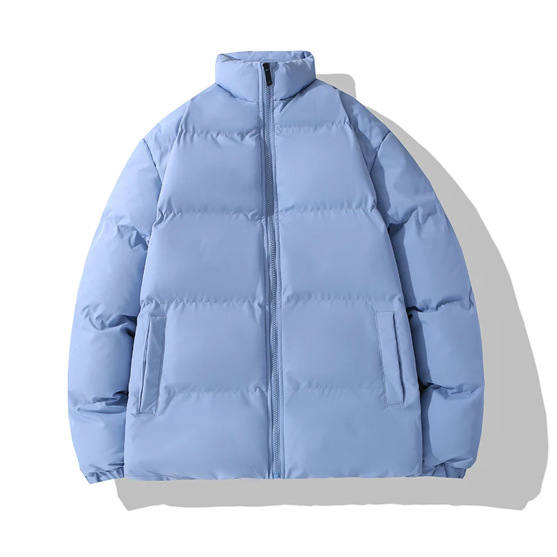

Solid Quilted Jacket Women Winter American Style High Street Casual Loose Cotton-padded Clothes Pockets Stand-up Collar Coats