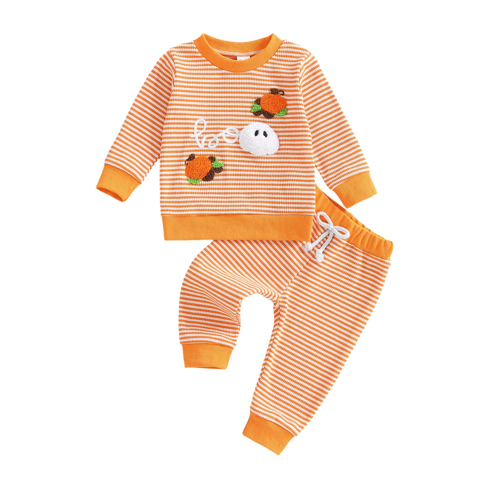 

Suspender Dress Toddler Toddler Baby Girl Halloween Outfit Pumpkin Face Embroidery Long Sleeve Tops Pants 2Pcs Clothes Long Set