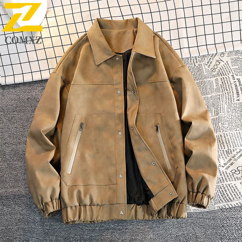 

EiAO Jacket PU Leather Bomber Men Women Vintage Aviator Coat Waterproof Windproof Loose Fit Casual Outwear for Hiking Camping