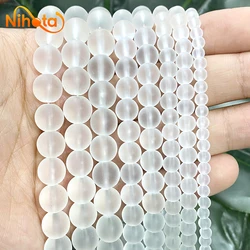 Natural Stone Beads Matte White Quartz Beads Crystal Round Spacer Beads DIY Jewelry Bracelet Necklace 15'' Strand 4/6/8/10/12mm