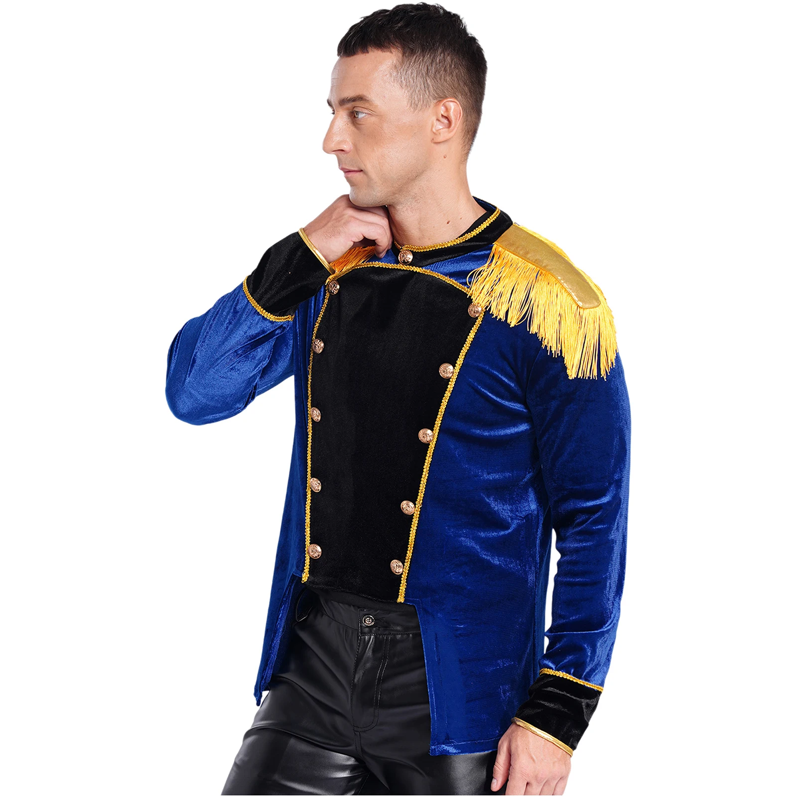 Adult Men Circus Ringmaster Costume Halloween Circus Cosplay Costume Golden Fringe Epaulet Velvet Coat Holiday Performance Tops