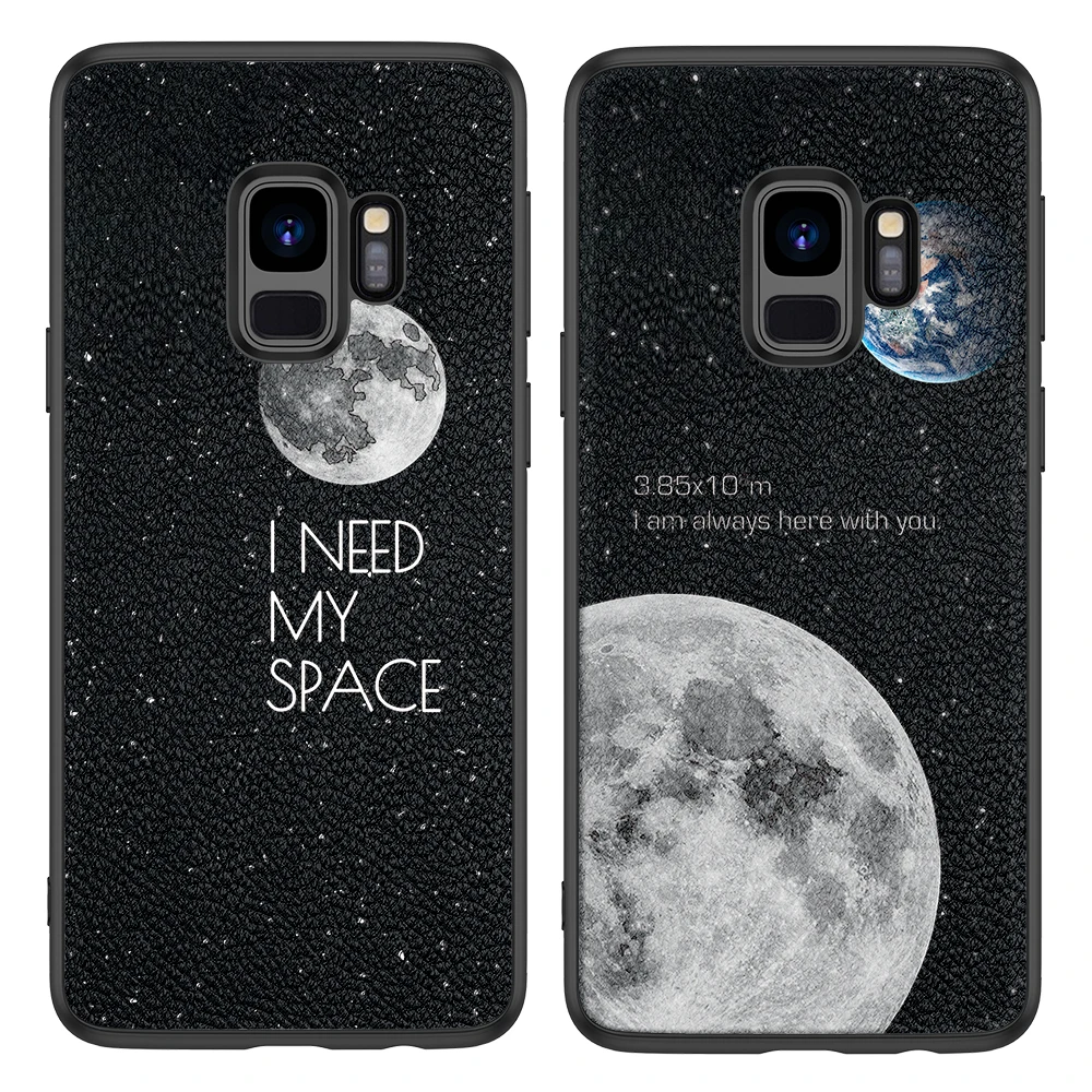 Backcover Lederen Hoesje Voor Samsung Galaxy S7 Edge S8 S9 Plus S10e S10x S10 Lite Hight Kwaliteit Maan Aarde Space Print Protecter