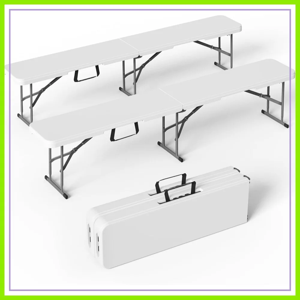 

6FT Folding Bench, Portable Plastic Seat for Indoor Outdoor Picnic Camping Dining, Multipurpose, White, 2 Pack