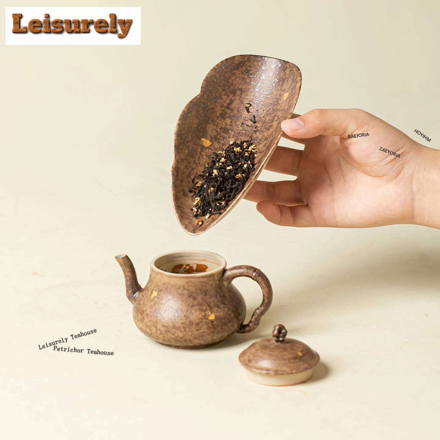 HOYIHM Ocher Glazed Sprinkle Gold Tea Scoop Japanese Tea Boxes Saucer Chahe Shovel Awakening Tea Ladle Cafes Ornaments Gifts