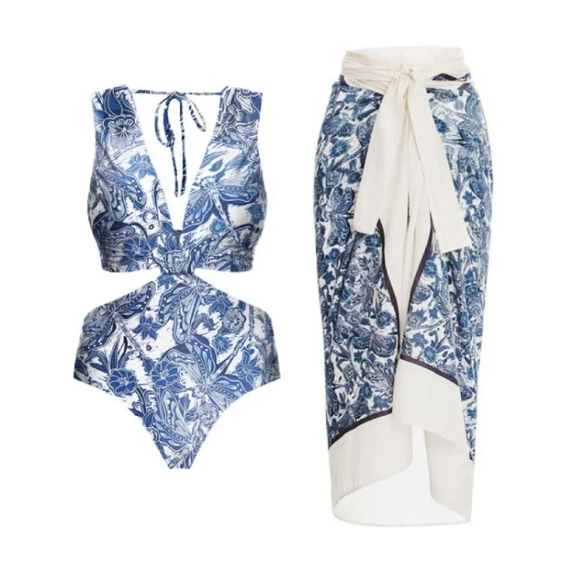 

Women's Sexy Printed Ruffle One Piece Swimsuit Flat Belly Swimwear with Belt Cover up for Beach Outings 2025 Bath Suit Plus size