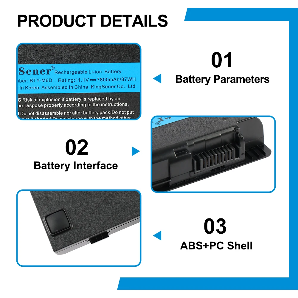 KingSener New BTY-M6D Laptop Battery for MSI GT60 GT70 GX780R GX680 GX780 GT780R GT660R GT663R GX660 GT680R Series 7800mAh