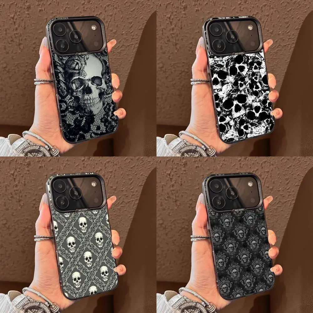 

Lace Skull Pattern Phone Case For iPhone 17,16,15,14,13,12,11,Pro,Max,Plus,E,Air,Mini Black Tpu Cover