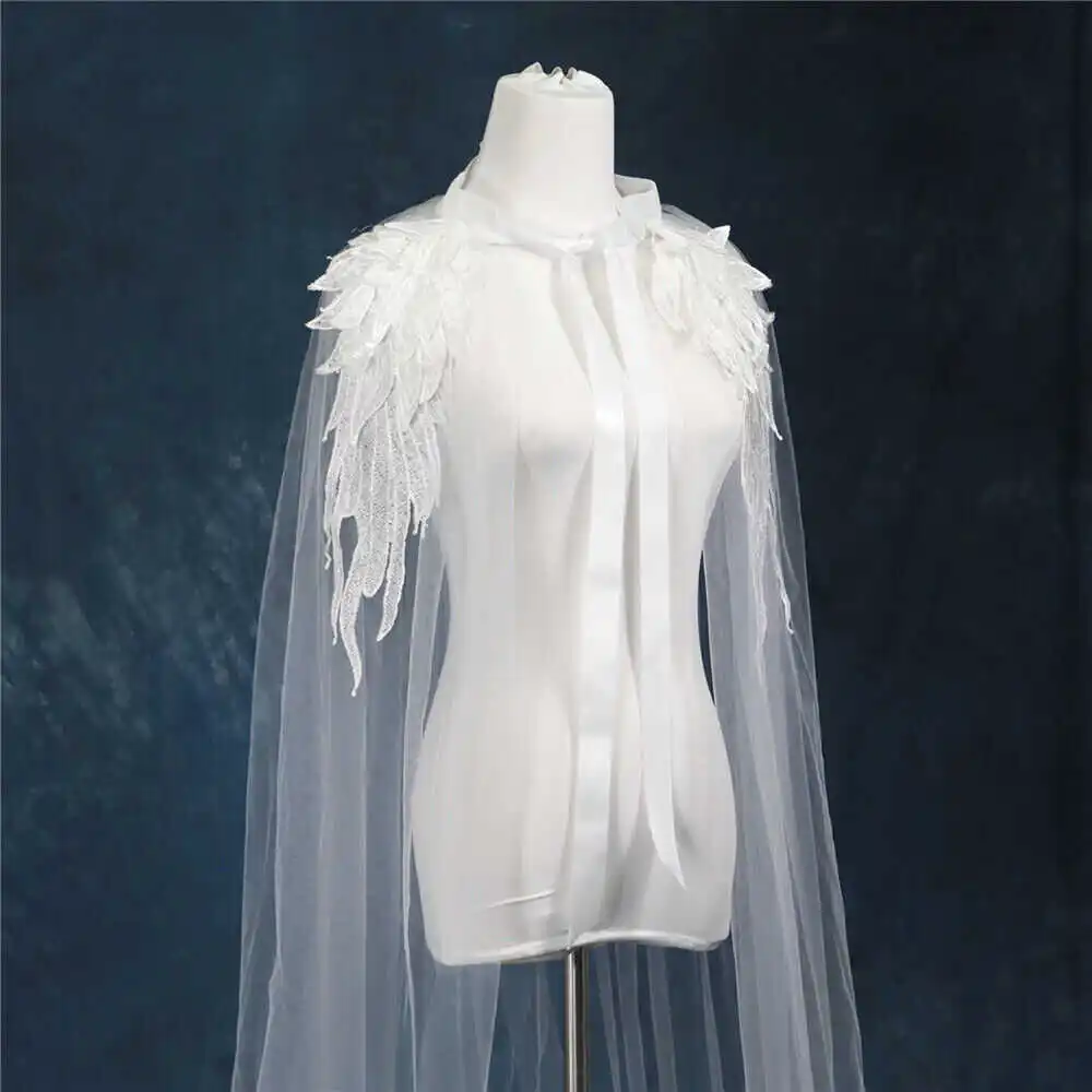 

Korean Sle Simple New Wing Pattern Lace White Cowl Ne loween Elf Hooded Cloak Puffy ape Props Women's Ethnic Costume